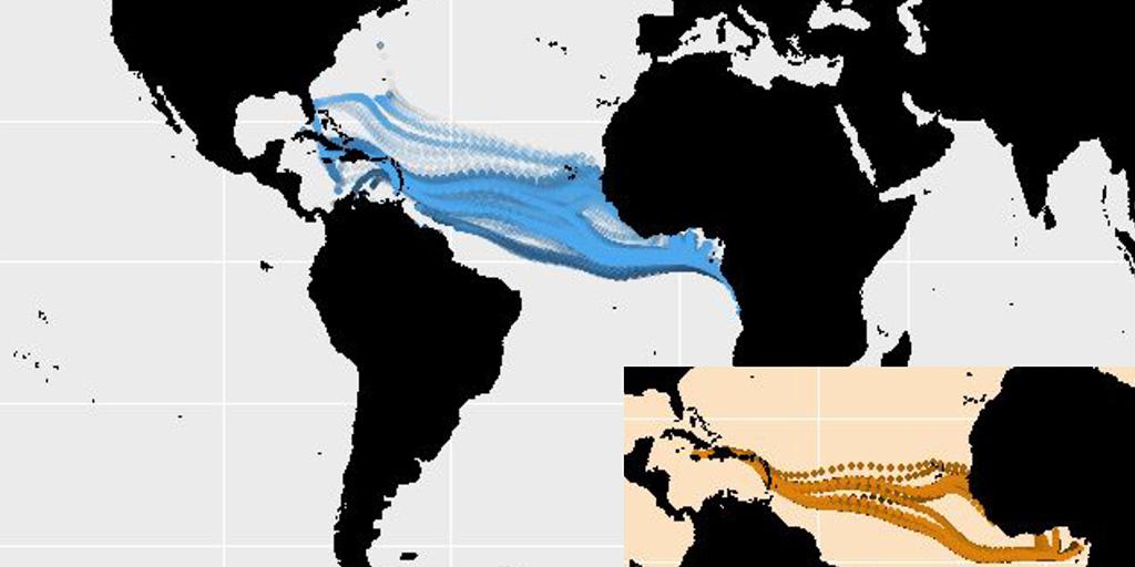 A data visualization map of the trans-Atlantic voyage paths